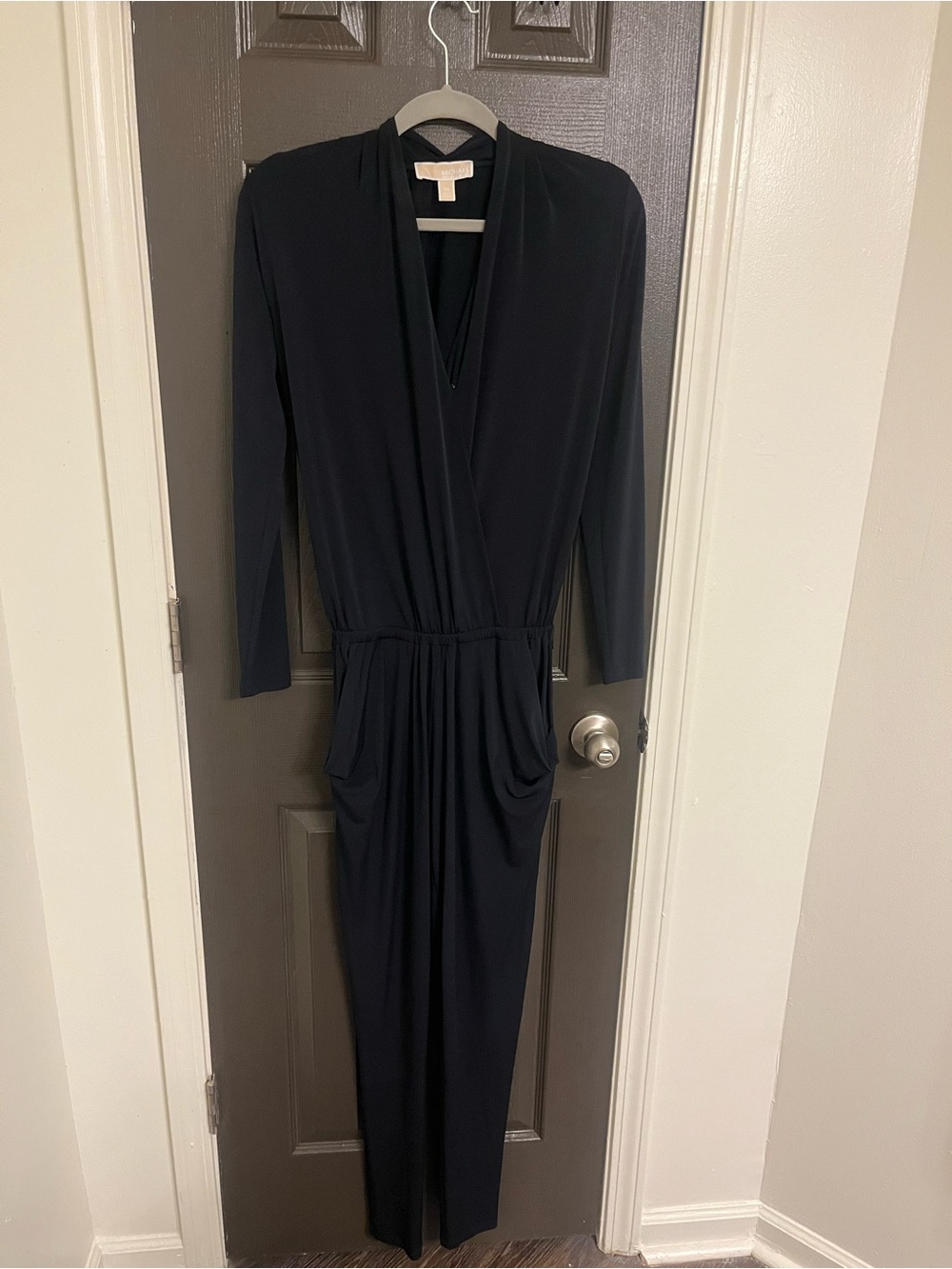 Long Sleeve Navy Wrap Jumpsuit